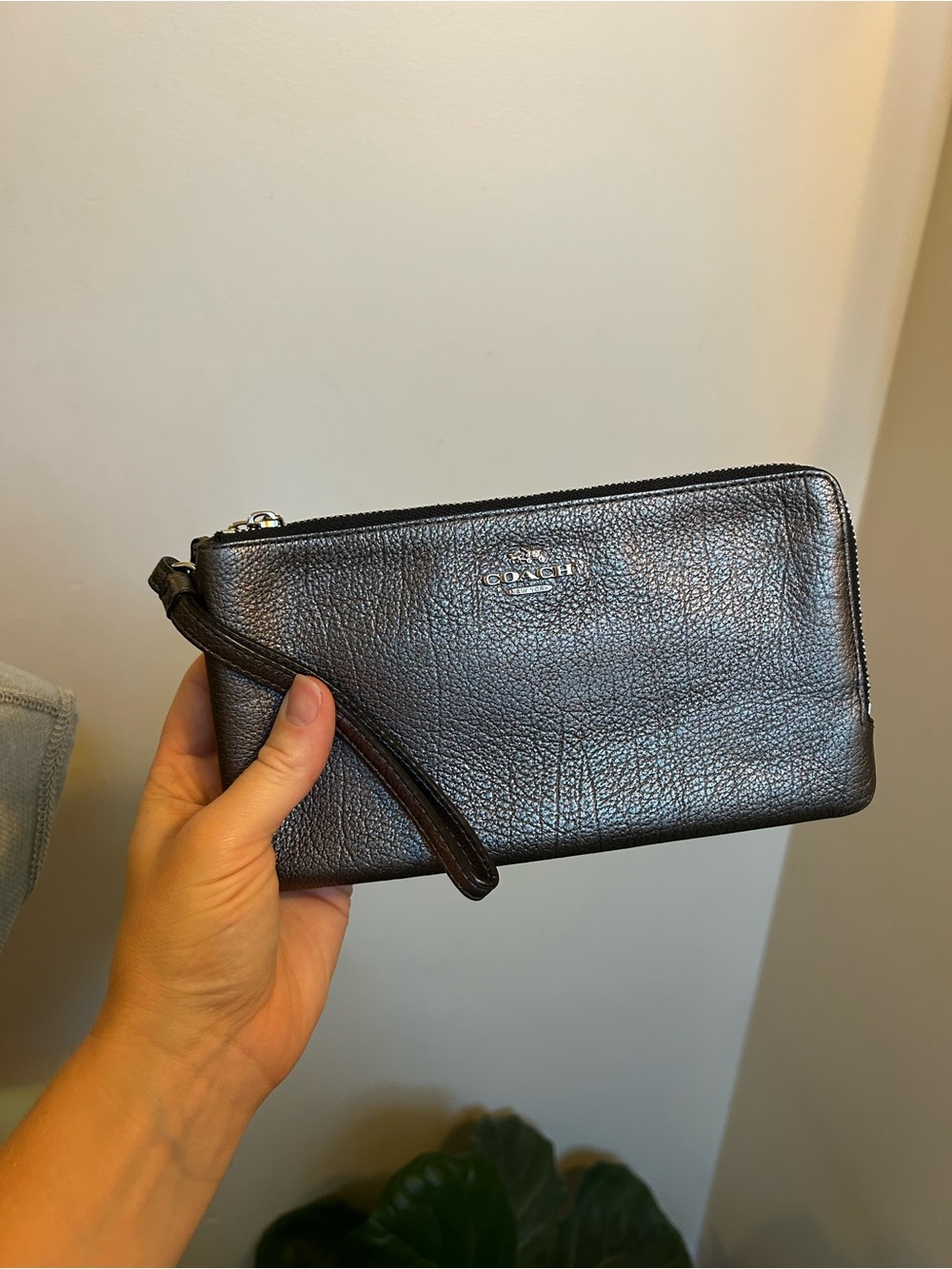Coach Black Pebbled Leather Wristlet